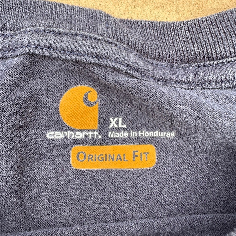 Carhartt K126 Mens XL Navy Blue Long Sleeve Pocket T-Shirt Original Fit Cotton - Picture 3 of 6